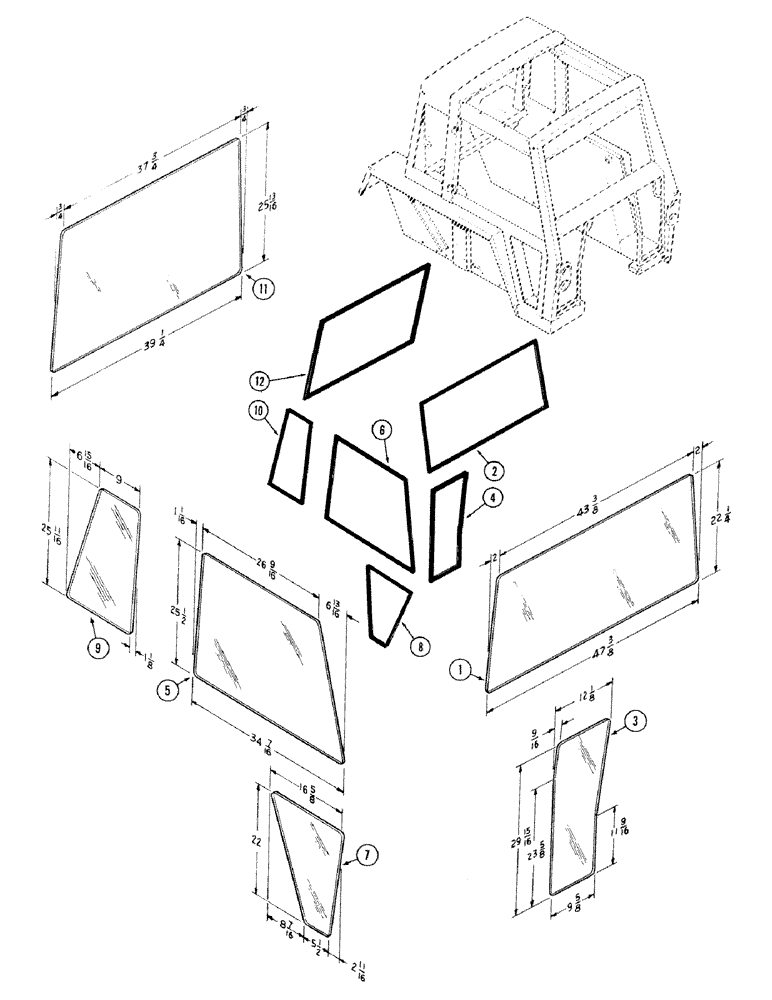 Схема запчастей Case IH 870 - (328) - CAB, GLASS, BETTENDORF (09) - CHASSIS/ATTACHMENTS