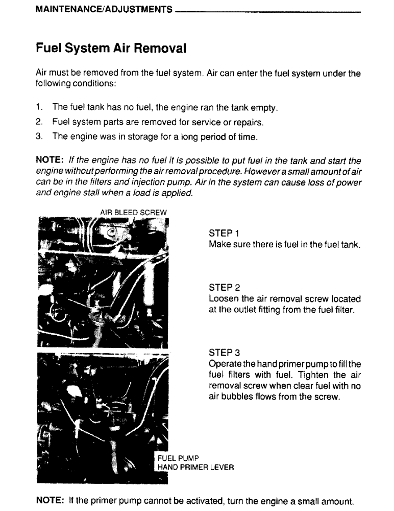 Схема запчастей Case IH 4390 - (035) - MAINTENANCE, ADJUSTMENTS, FUEL SYSTEM AIR REMOVAL 