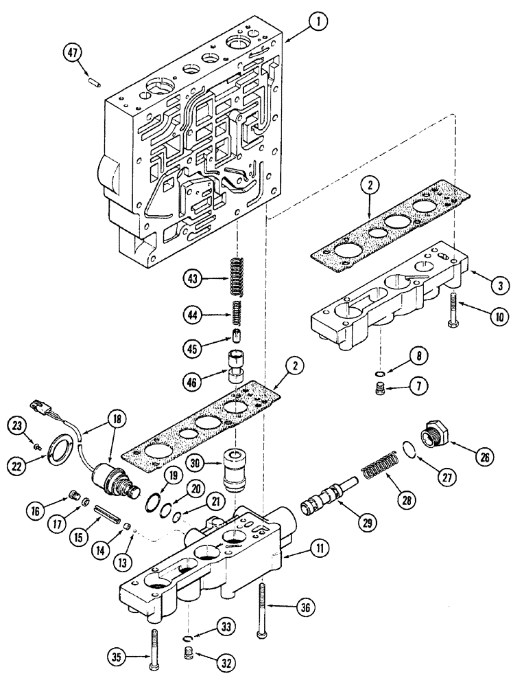 Схема запчастей Case IH 7240 - (6-034) - TRANSMISSION CONTROL VALVE ASSEMBLY, BODY SECTION AND ACCUMULATORS (06) - POWER TRAIN