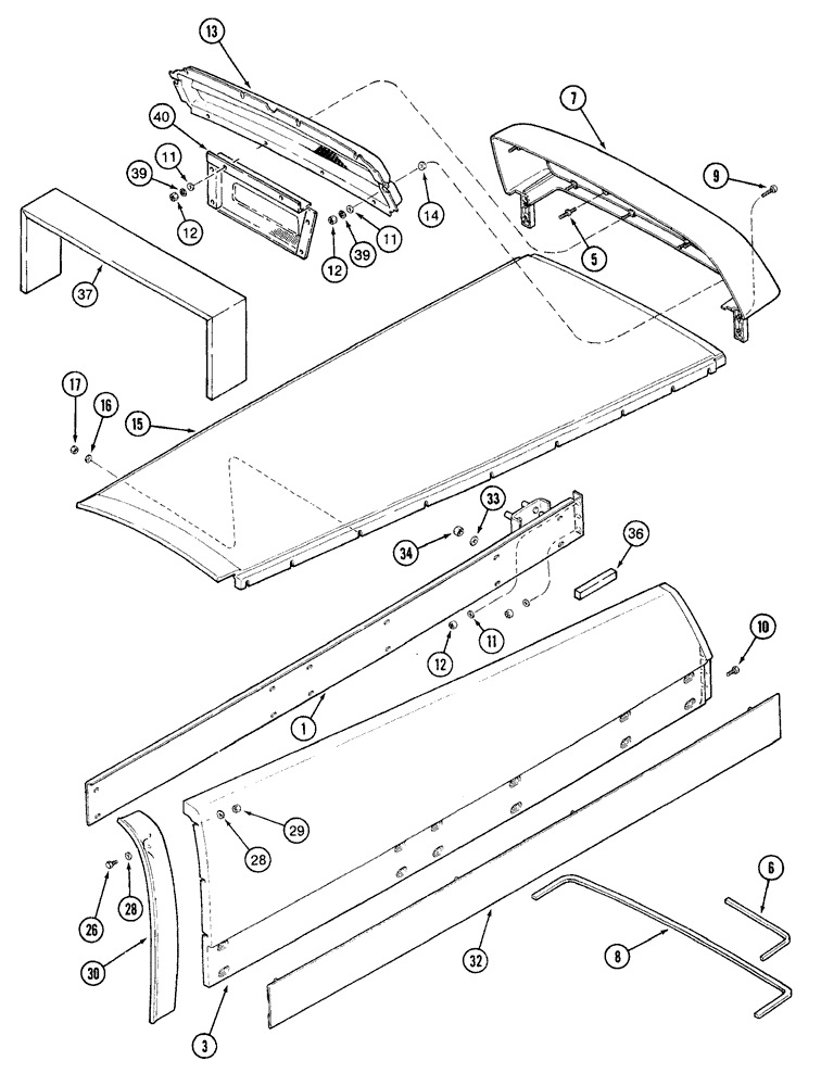 Схема запчастей Case IH 7210 - (9-028) - HOOD, UPPER SIDE PANELS AND UPPER GRILLE, TRACTOR P.I.N. JJA0064978 AND AFTER (09) - CHASSIS/ATTACHMENTS