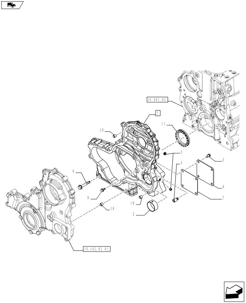 Схема запчастей Case IH FARMALL 75C - (10.102.02[02]) - CYLINDER BLOCK, HOUSING, FRONT (10) - ENGINE