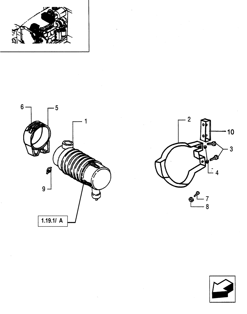 Схема запчастей Case IH JX95 - (1.19.1[02]) - DRY AIR FILTER - SUPPORT AND INDICATOR (02) - ENGINE EQUIPMENT