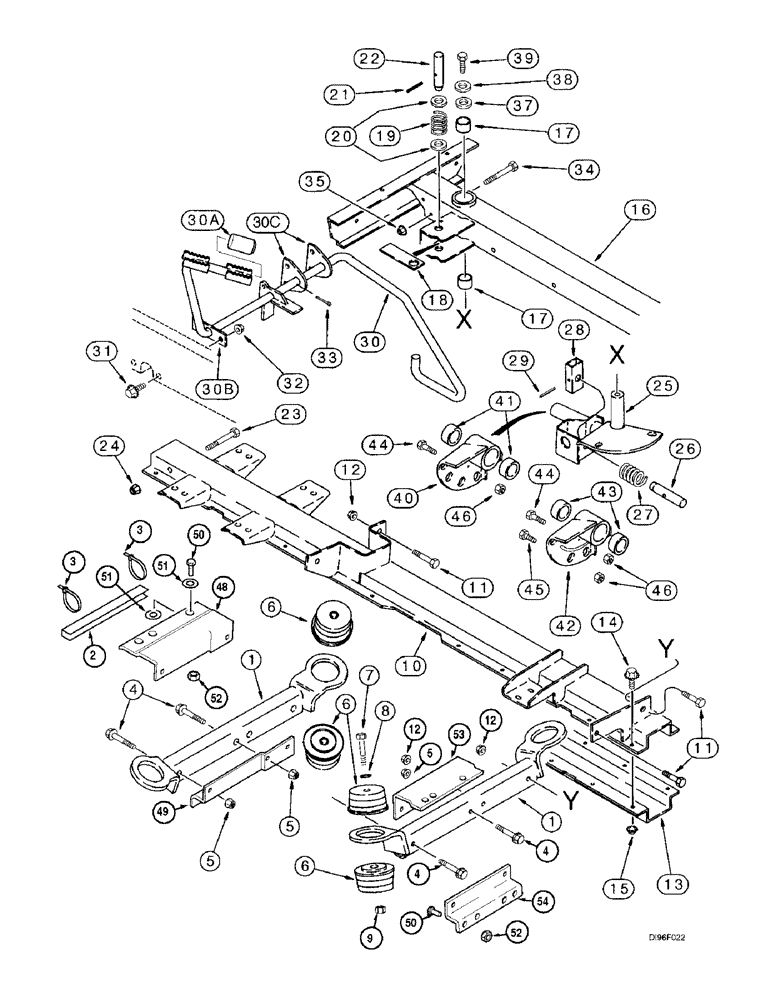 Схема запчастей Case IH 2188 - (9H-30) - BEAM SUPPORT, CHANNEL, AND LEFT HAND PIVOT (12) - CHASSIS