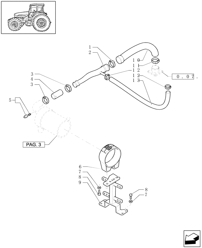 Схема запчастей Case IH JX1070U - (1.19.1[01]) - DRY AIR CLEANER PIPES (02) - ENGINE EQUIPMENT