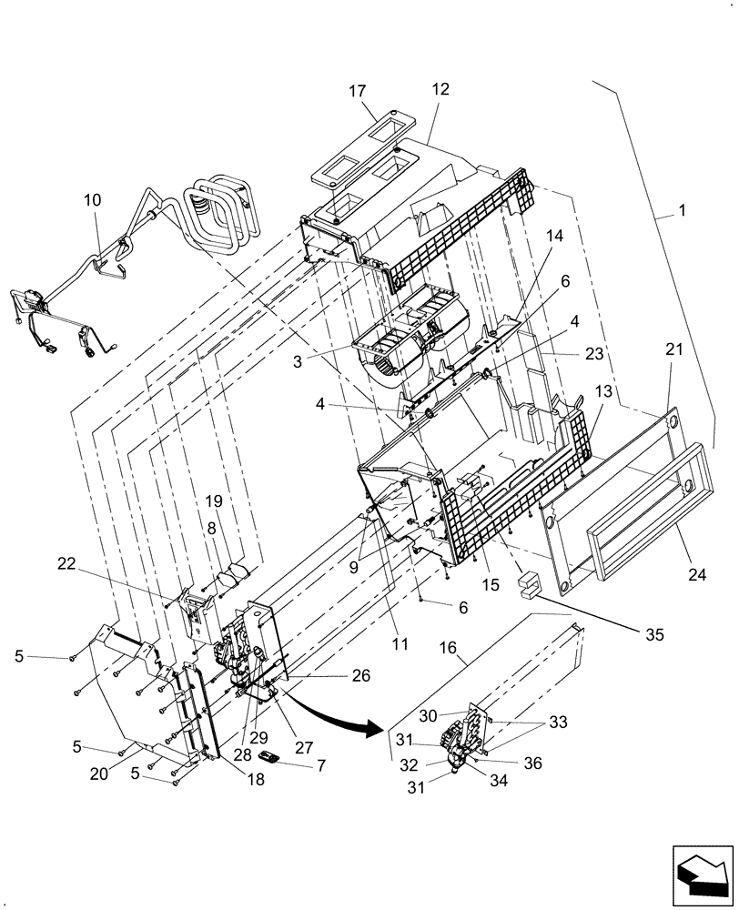 Схема запчастей Case IH WD1203 - (10.19[2]) - AIR CONDITIONER/HEATER, P.I.N. Y8G661200 & AFTER (10) - CAB