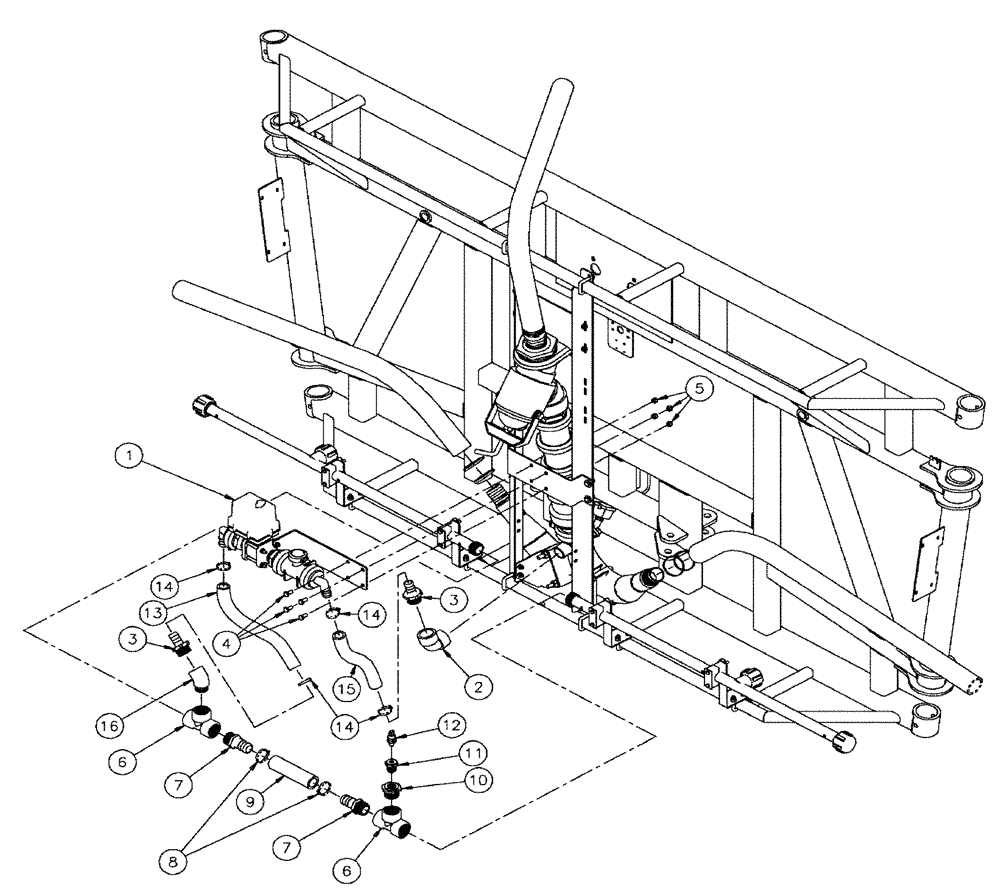 Схема запчастей Case IH SPX4260 - (09-013) - BOOM PLUMBING GROUP, HV CTR, 5 SECTION, 20" OFF CENTER Liquid Plumbing