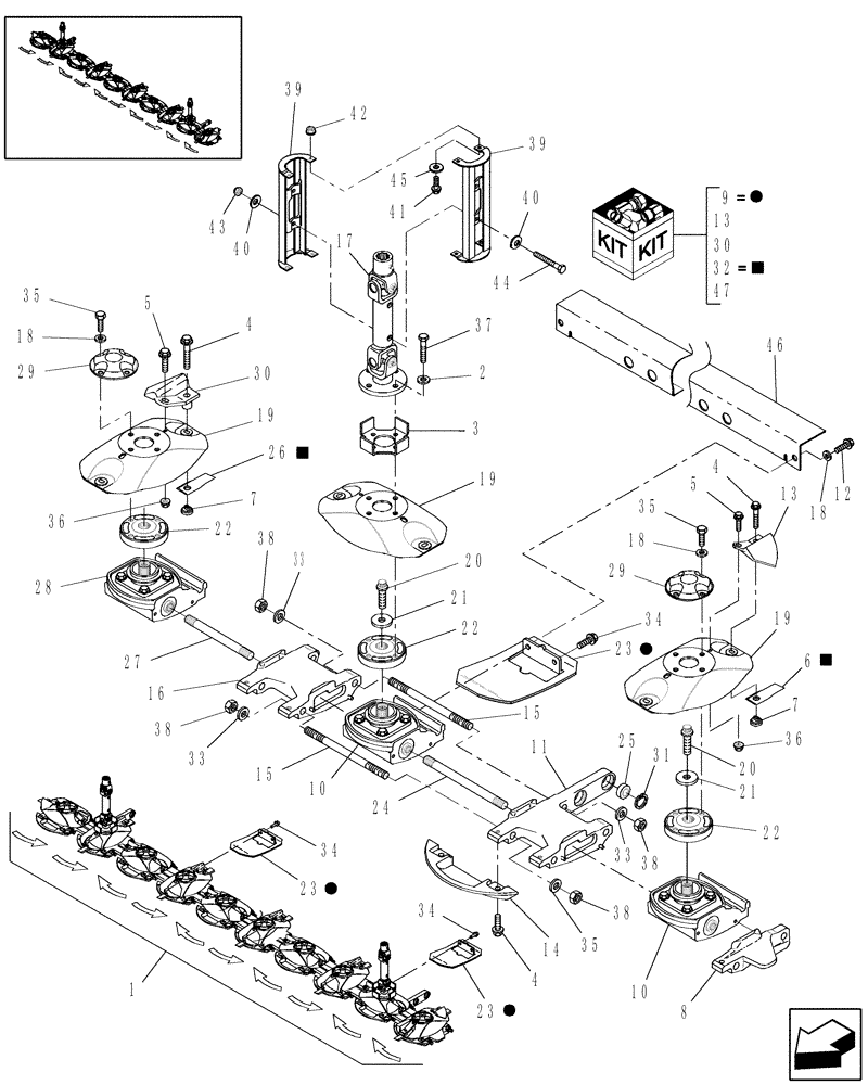 Схема запчастей Case IH RDX131 - (20.14.03[03]) - CUTTERBAR, 10 DISC, NON SHOCK HUBS (14) - CROP CUTTING