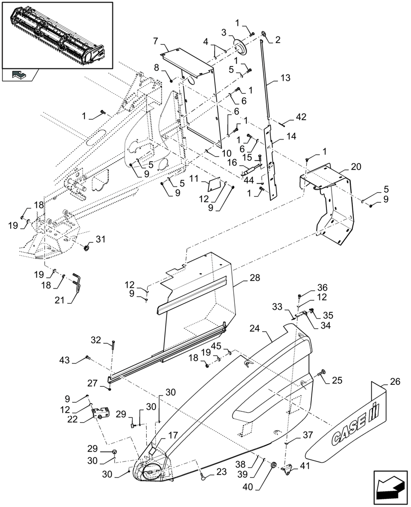 Схема запчастей Case IH 2050 - (20.04[01]) - SHIELDS, LH (20) - HEADER