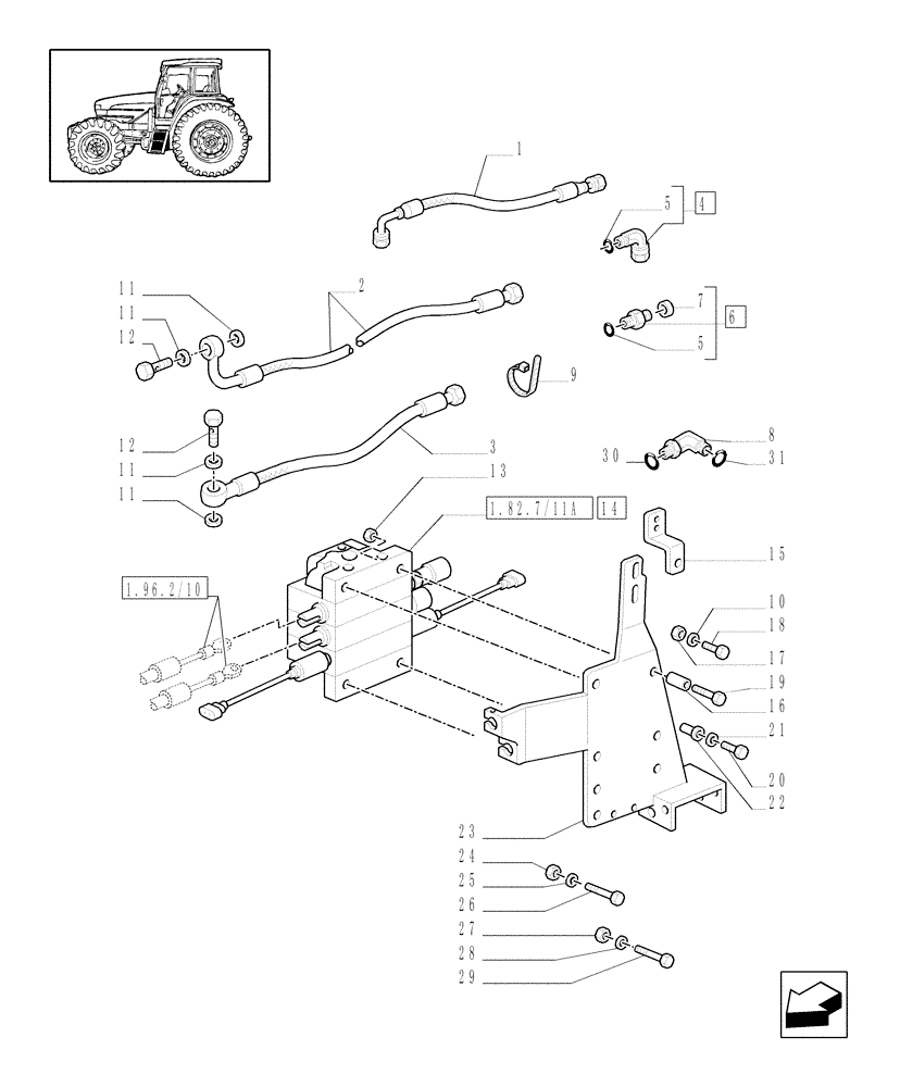 Схема запчастей Case IH MXM175 - (1.82.7/12[02]) - (VAR.245/1) 3 CONTROL VALVES WITH JOYSTICK WITH SPRUNG CAB - PIPES (07) - HYDRAULIC SYSTEM