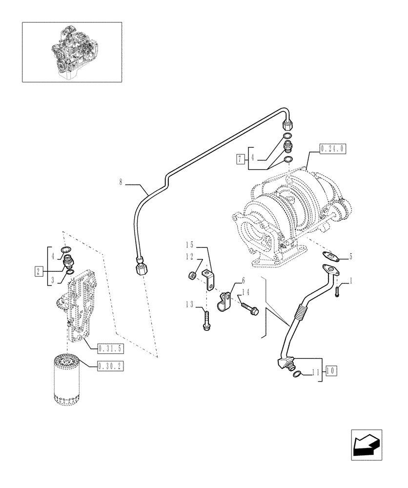 Схема запчастей Case IH F4BE0484C D601 - (0.30.5[01]) - PIPING - ENGINE OIL 