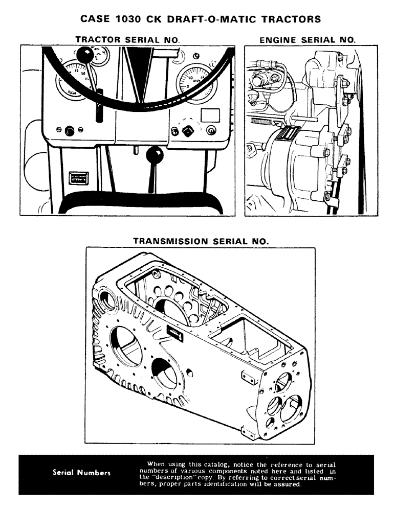 Схема запчастей Case IH 1030 - (002) - TRACTOR SERIAL NUMBER, ENGINE SERIAL NUMBER, TRANSMISSION SERIAL NUMBER (00) - PICTORIAL INDEX