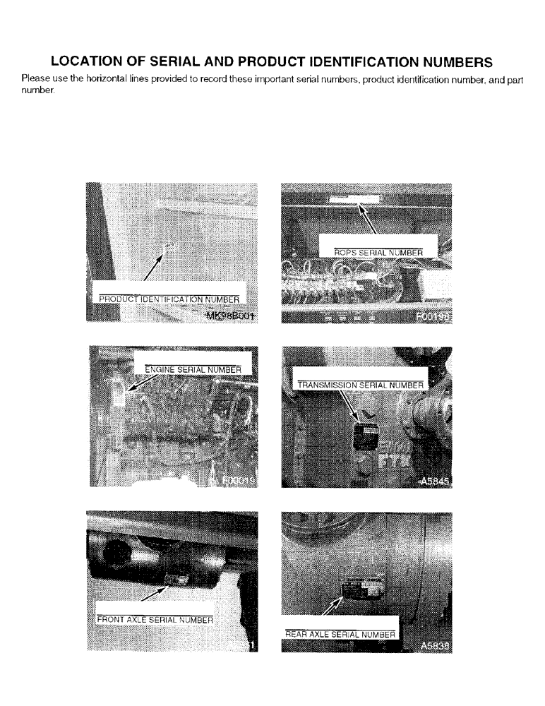 Схема запчастей Case IH 9330 - (1-002) - LOCATION OF SERIAL AND PRODUCT IDENTIFICATION NUMBERS (00) - PICTORIAL INDEX