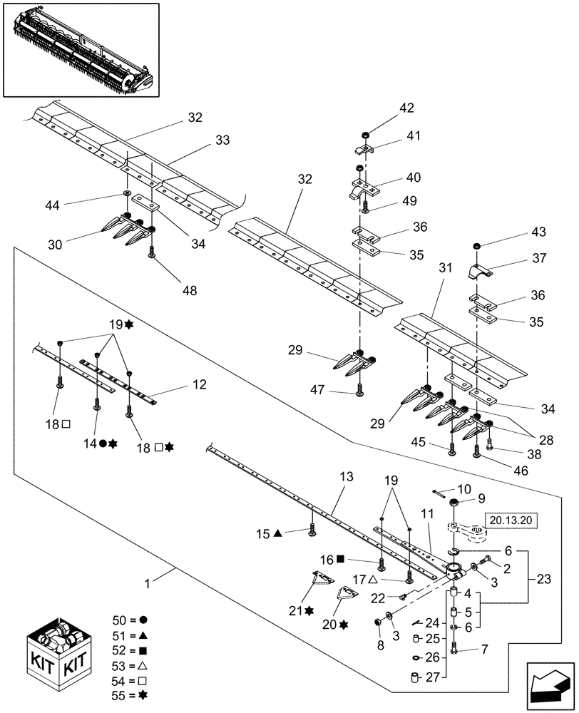 Схема запчастей Case IH 2020 - (20.13.11[3]) - CUTTERBAR, 3" KNIVES, 2020, DOUBLE DRIVE, 30 FT & 35 FT, PIN CBJ021301 AND AFTER (58) - ATTACHMENTS/HEADERS