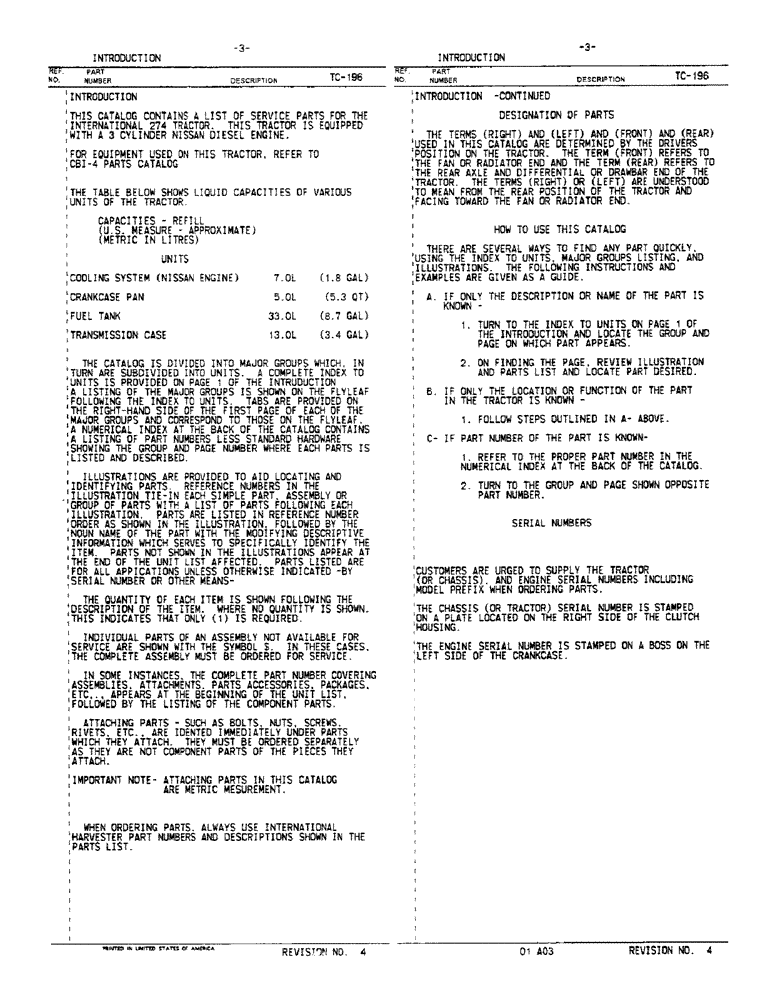 Схема запчастей Case IH 274 - (01-03) - INTRODUCTION - FLUID CAPACITIES AND SERIAL NUMBER LOCATIONS (00) - GENERAL