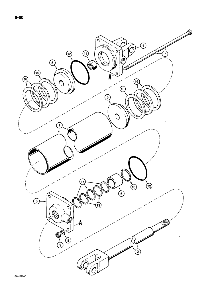 Схема запчастей Case IH 780 - (8-60) - TRANSPORT LIFT CYLINDER, 959947R91, TIE-BOLT TYPE, 5 INCH ID (08) - HYDRAULICS
