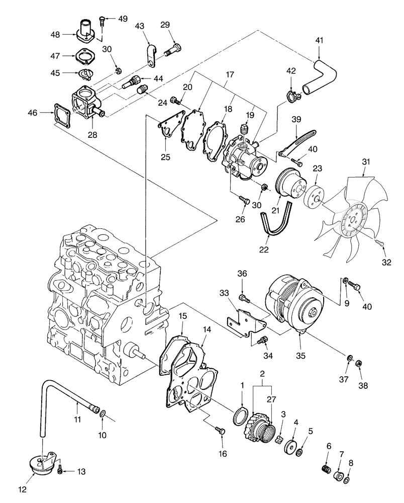 Схема запчастей Case IH DX29 - (06F01) - OIL PUMP, WATER PUMP, ALTERNATOR (01) - ENGINE