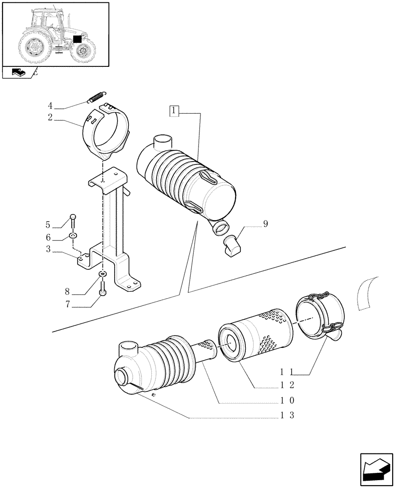 Схема запчастей Case IH FARMALL 60 - (1.19.1[01]) - DRY AIR CLEANER (02) - ENGINE EQUIPMENT