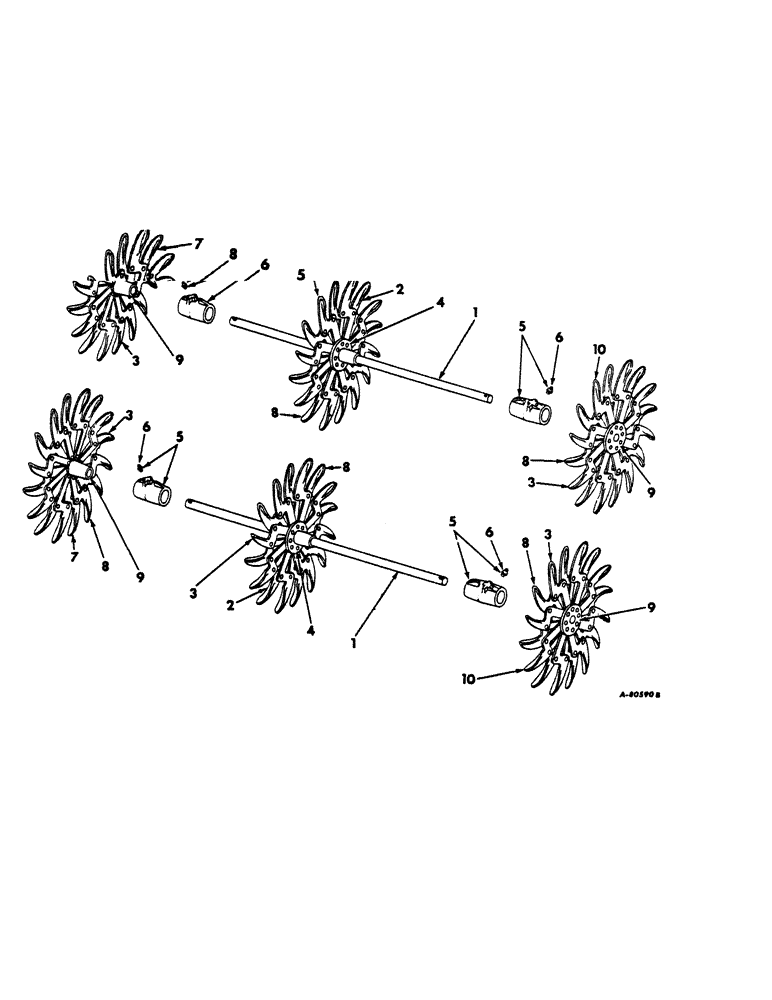 Схема запчастей Case IH 2 - (A-05) - 21 INCH WHEELS, SHAFT AND BEARINGS, 4 ROTARY HOE 