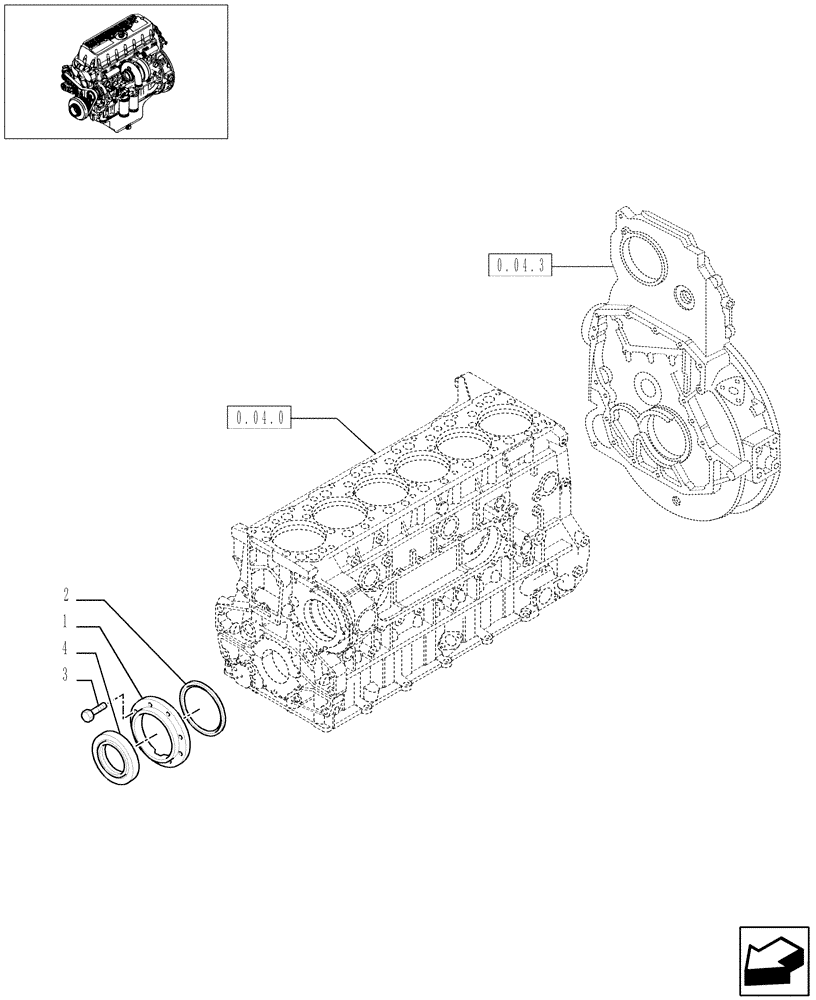 Схема запчастей Case IH F3AE0684L E906 - (0.04.3/01[01]) - ENGINE BLOCK FRONT COVER (504045977) 