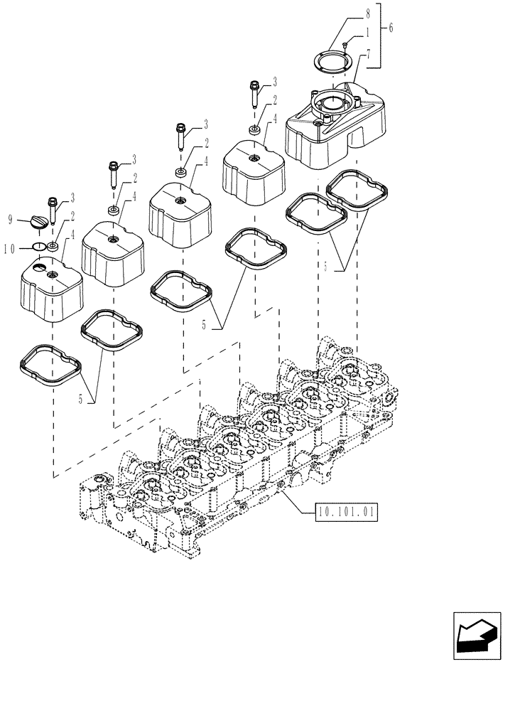 Схема запчастей Case IH P140 - (10.101.03) - CYLINDER HEAD COVERS (10) - ENGINE