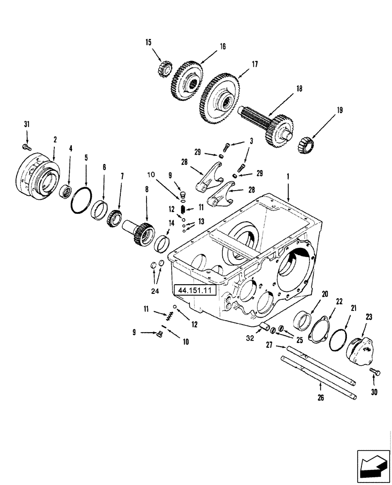 Схема запчастей Case IH 2577 - (21.140.01) - TRANSMISSION ASSY - INPUT SHAFT, GEARS AND SHIFTER RAILS (21) - TRANSMISSION