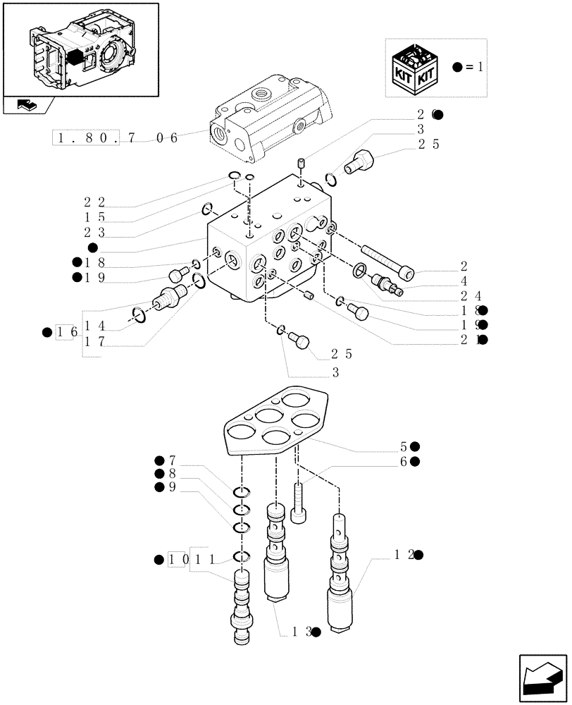 Схема запчастей Case IH MAXXUM 115 - (1.80.7[05]) - PTO CLUTCH FOR 40E AND 50 KM/H TRANSMISSION LESS CREEPER - CONTROL VALVE AND RELEVANT PARTS (07) - HYDRAULIC SYSTEM