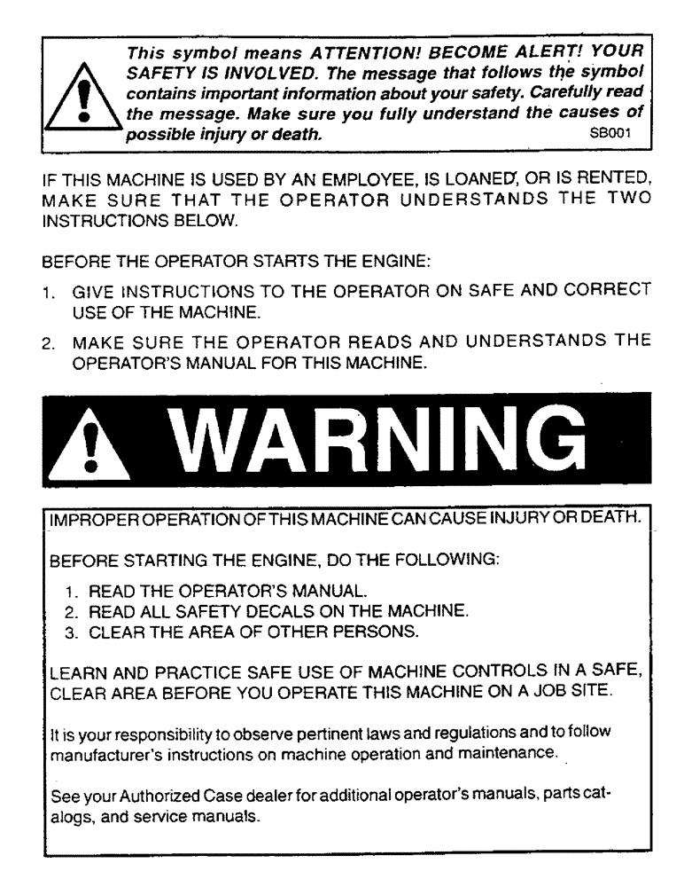 Схема запчастей Case IH 1600 - (02) - WARNING 