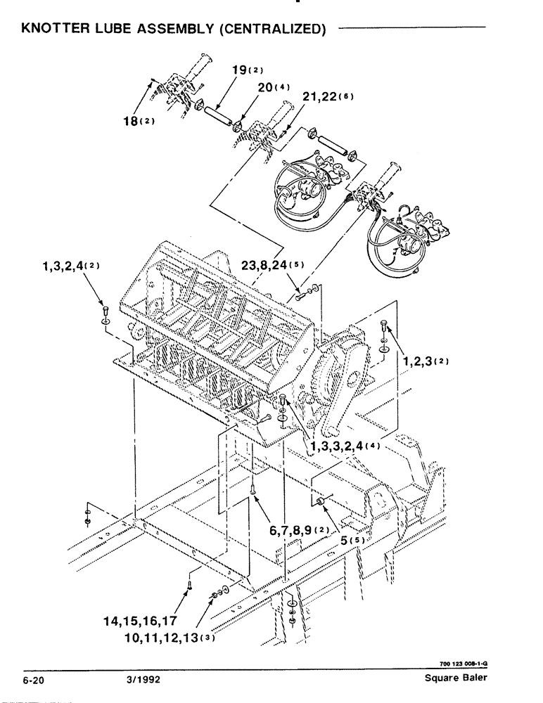 Схема запчастей Case IH 8570 - (6-20) - KNOTTER LUBE ASSEMBLY, CENTRALIZED (14) - BALE CHAMBER