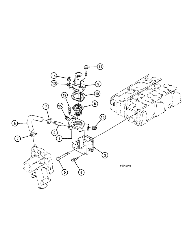 Схема запчастей Case IH 1825B - (2-20) - THERMOSTAT AND HOUSING (02) - ENGINE