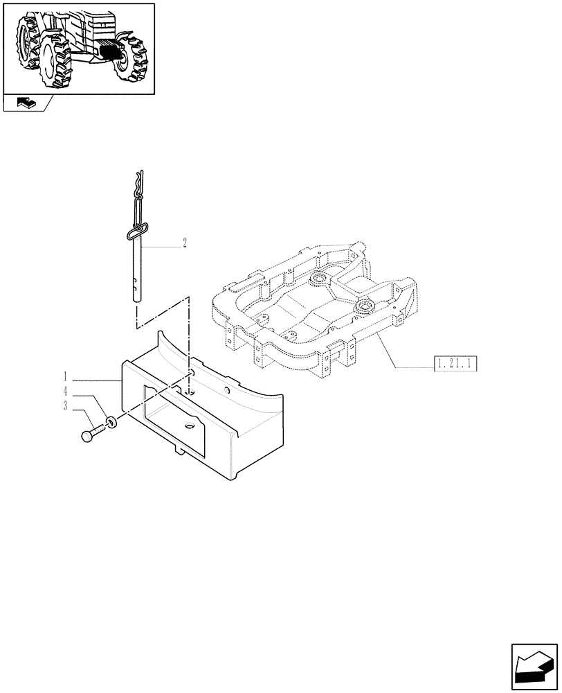 Схема запчастей Case IH FARMALL 80 - (1.44.0) - FRONT COUNTERWEIGHT SUPPORT WITH HOOK - 88 KG (VAR.335397) (04) - FRONT AXLE & STEERING