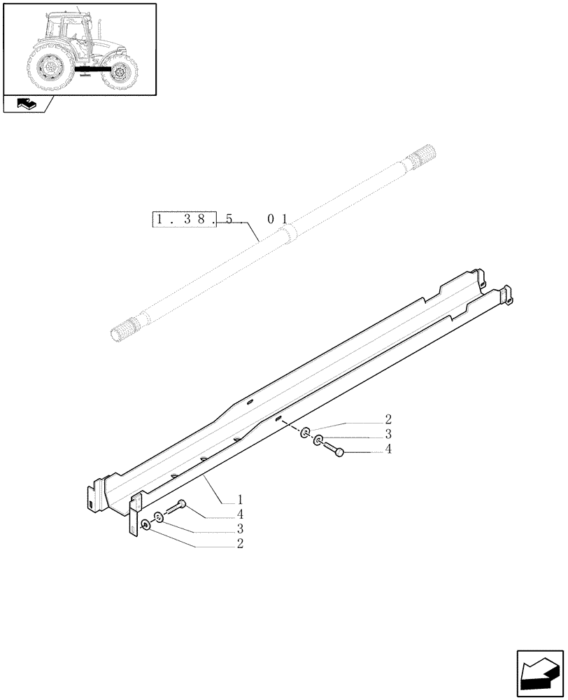 Схема запчастей Case IH FARMALL 80 - (1.38.5[02]) - 4WD PROPELLER SHAFT - GUARD (04) - FRONT AXLE & STEERING