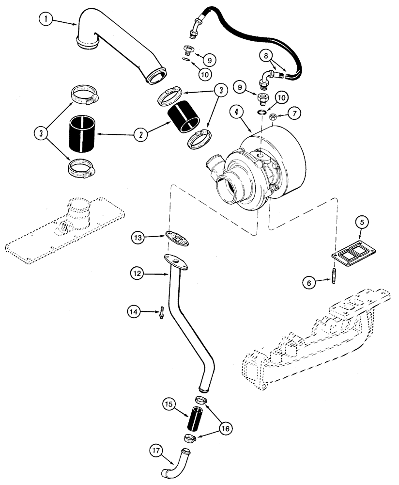 Схема запчастей Case IH 5120 - (2-32) - TURBOCHARGER SYSTEM, 5120/5220 TRACTOR, 4T-390 ENGINE (02) - ENGINE