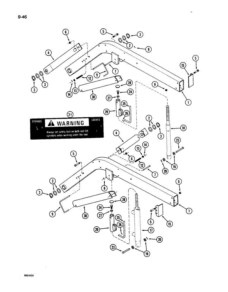 Схема запчастей Case IH 1010 - (9-046) - REEL SUPPORT ARMS AND LIFT CYLINDER (58) - ATTACHMENTS/HEADERS