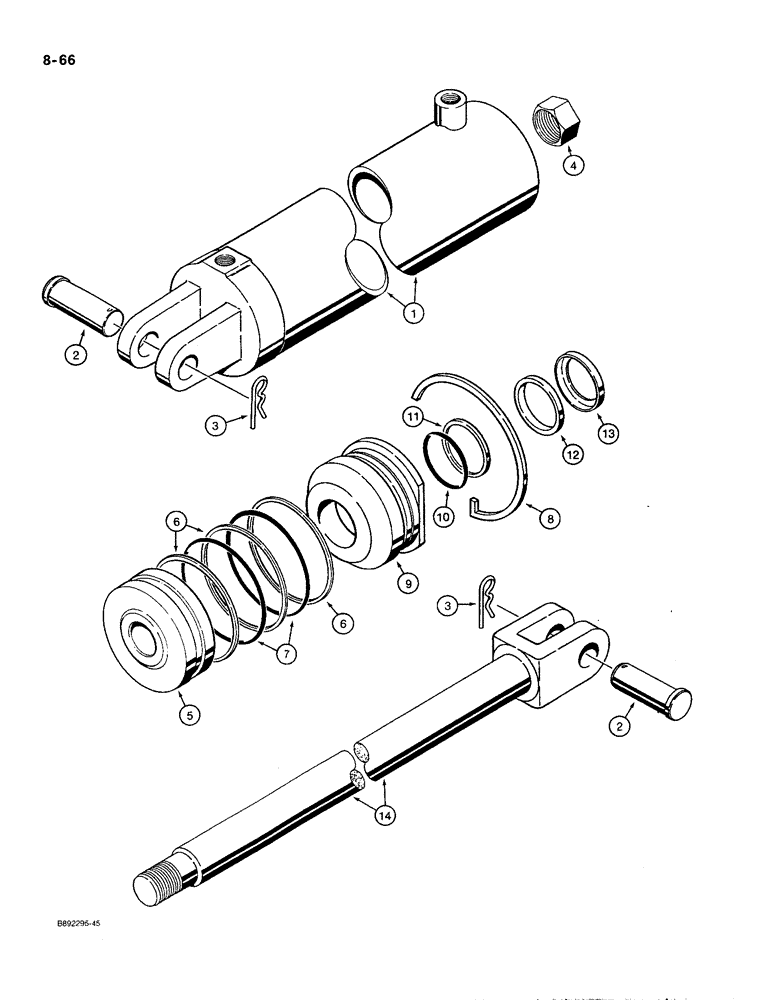 Схема запчастей Case IH 780 - (8-66) - WING LIFT CYLINDER, 64901C91, WELDED TYPE, 4 INCH ID (08) - HYDRAULICS