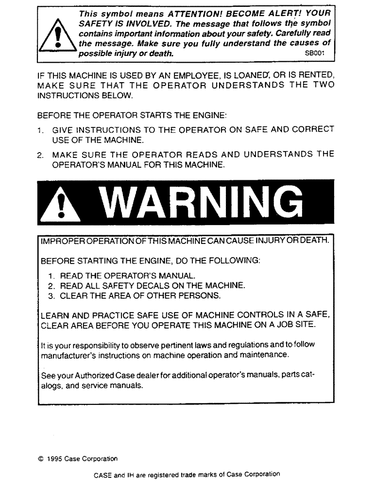 Схема запчастей Case IH 1002 - (01A) - WARNING 