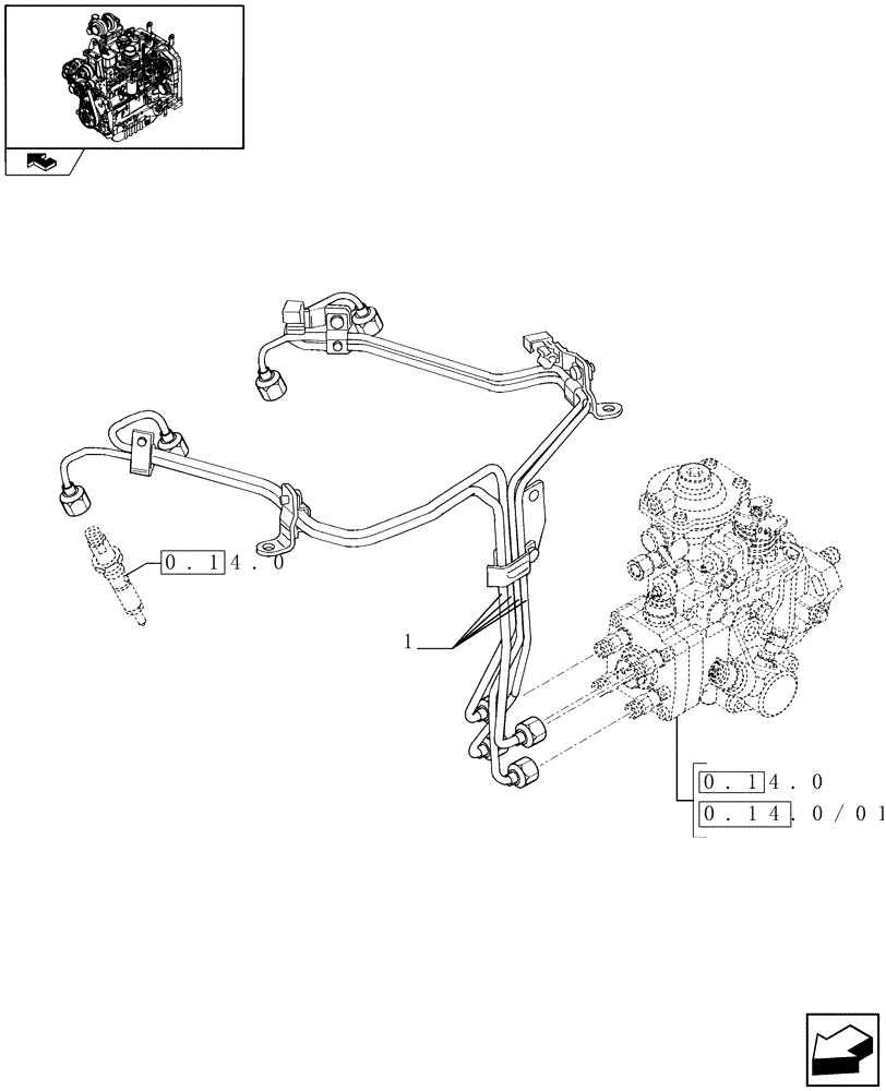 Схема запчастей Case IH FARMALL 95C - (0.14.9) - INJECTION EQUIPMENT - PIPING (01) - ENGINE