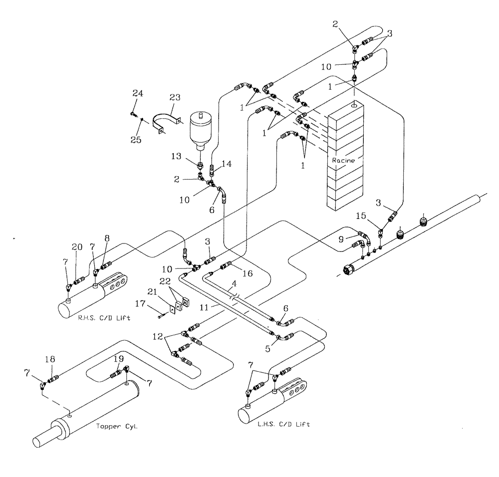 Схема запчастей Case IH 7700 - (B11[02]) - HYDRAULIC CIRCUIT {TOPPER AND CROPDIVIDER LIFT} {RACINE} Hydraulic Components & Circuits