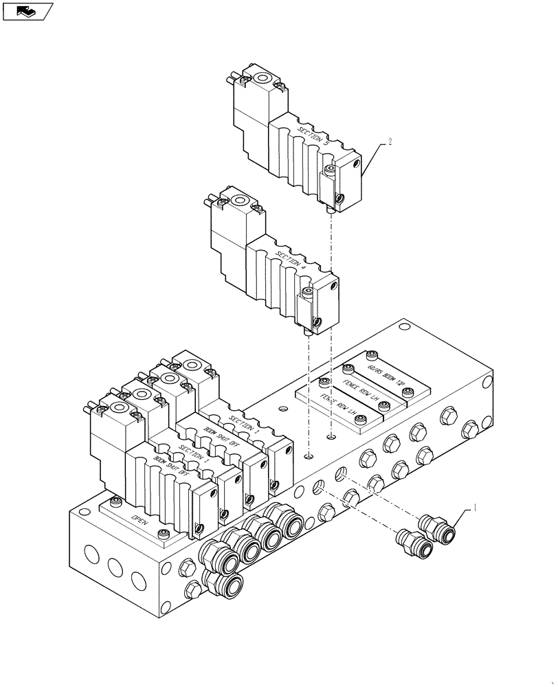 Схема запчастей Case IH 610 - (36.100.03) - PNEUMATIC VALVE, 5 SECTION COMPONENTS (36) - PNEUMATIC SYSTEM