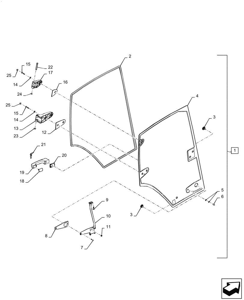 Схема запчастей Case IH MAGNUM 260 - (90.154.AA[01]) - CAB DOOR (90) - PLATFORM, CAB, BODYWORK AND DECALS