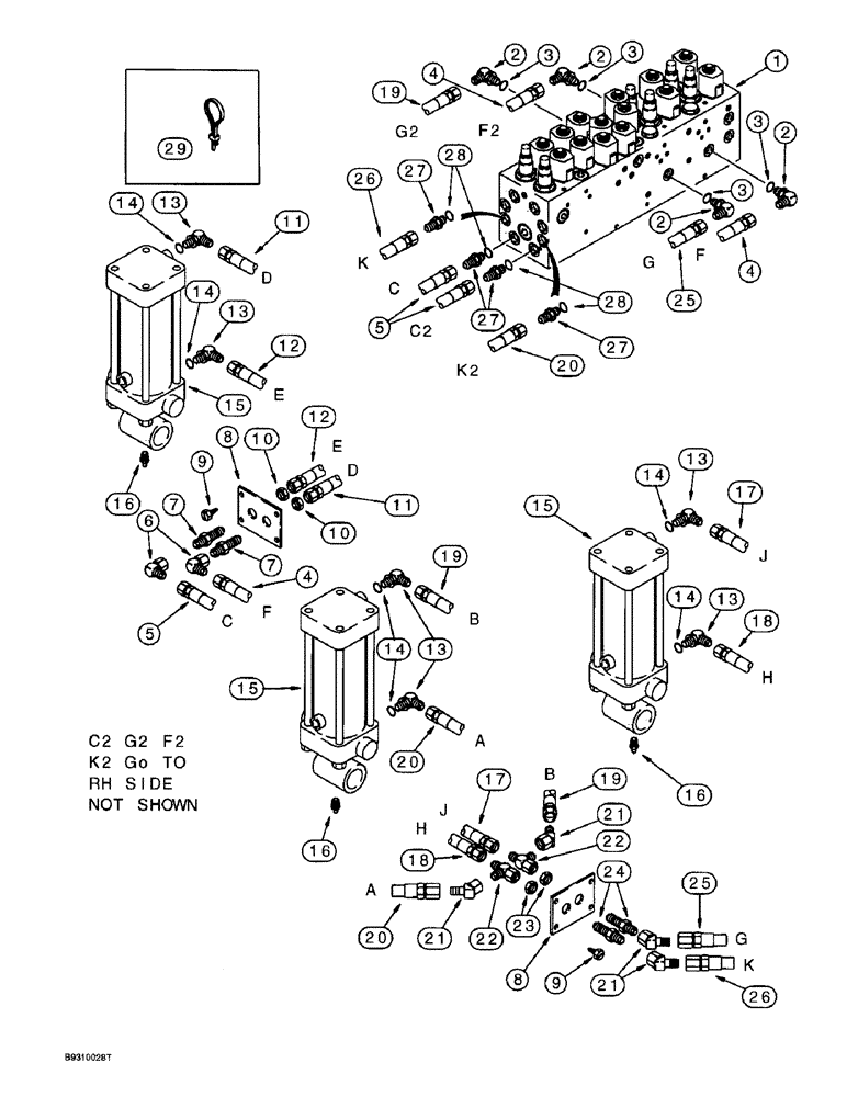 Схема запчастей Case IH 955 - (8-060) - CARRYING WHEEL HYDRAULIC CIRCUIT, W/ VICKERS CONTROL VALVE PLANTERS BUILT UP TO AUG 97 16 ROW NARROW (08) - HYDRAULICS