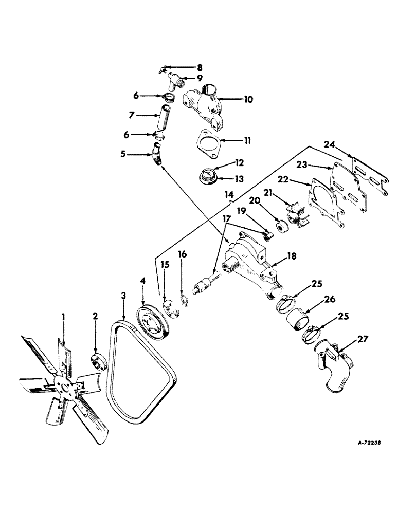 Схема запчастей Case IH 2606 - (061) - COOLING SYSTEM, FAN, THERMOSTAT AND WATER PUMP, DIESEL ENGINE TRACTORS, D-23612799 TO 13949 COOLING SYSTEM