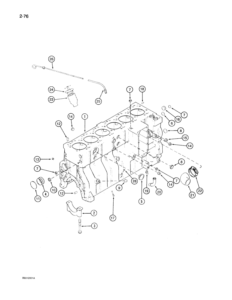 Схема запчастей Case IH 7150 - (2-076) - CYLINDER BLOCK, 6TA-830 ENGINE, BLOCK W/12 PISTON COOLING NOZZLES, ENGINE S/N 44487830 THRU 44706125 (02) - ENGINE