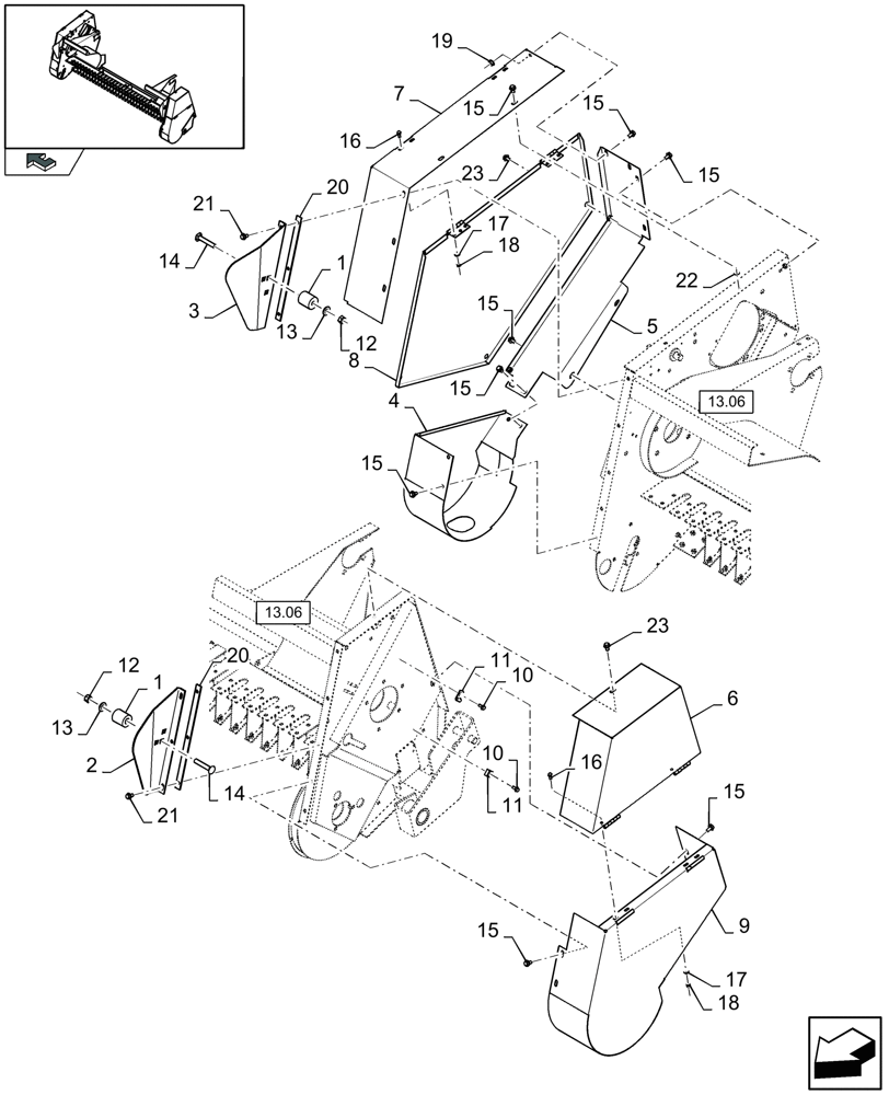 Схема запчастей Case IH LB333R - (08.23[01]) - PICK UP SHIELDINGS (08) - SHEET METAL/DECALS