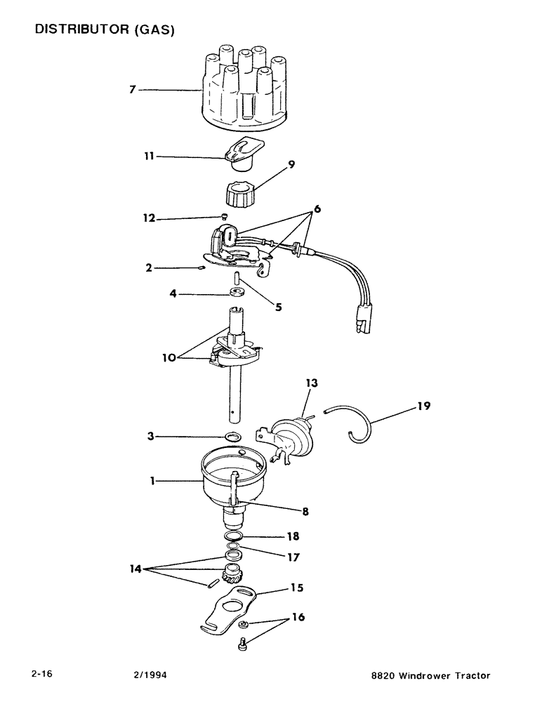 Схема запчастей Case IH 8820 - (2-16) - DISTRIBUTOR, GAS (02) - ENGINE