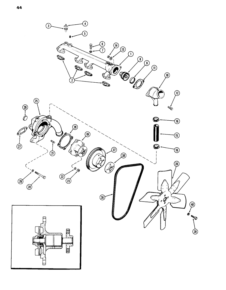 Схема запчастей Case IH 870 - (044) - WATER MANIFOLD AND THERMOSTAT, (301B) SPARK IGNITION ENGINE (02) - ENGINE