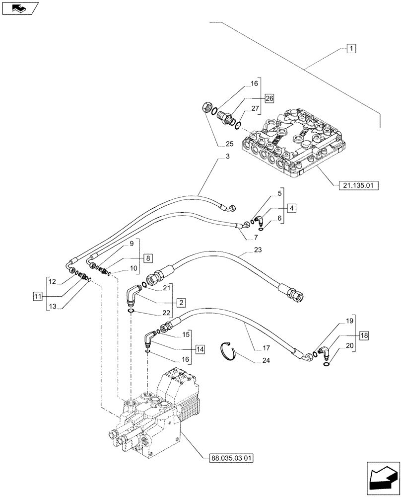 Схема запчастей Case IH PUMA 200 - (88.035.03[02]) - DIA KIT - ELECTRONIC MID MOUNTED VALVES - PIPES (88) - ACCESSORIES
