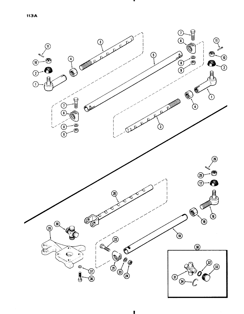 Схема запчастей Case IH 730 SERIES - (113A) - TIE RODS, GEN. PURP., 53" TO 73" AND 60" TO 88" TREAD, 1ST USED TRAC. S/N 8332878, DRAG LINK (05) - STEERING