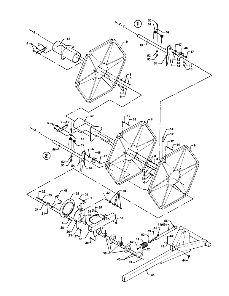 Схема запчастей Case IH 1030 - (2-2[01]) - REEL - LEFT HAND (58) - ATTACHMENTS/HEADERS
