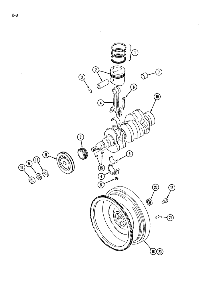 Схема запчастей Case IH 1120 - (2-08) - PISTON, CONNECTING ROD, CRANKSHAFT AND FLYWHEEL, SINGLE AND DUAL CLUTCH (02) - ENGINE