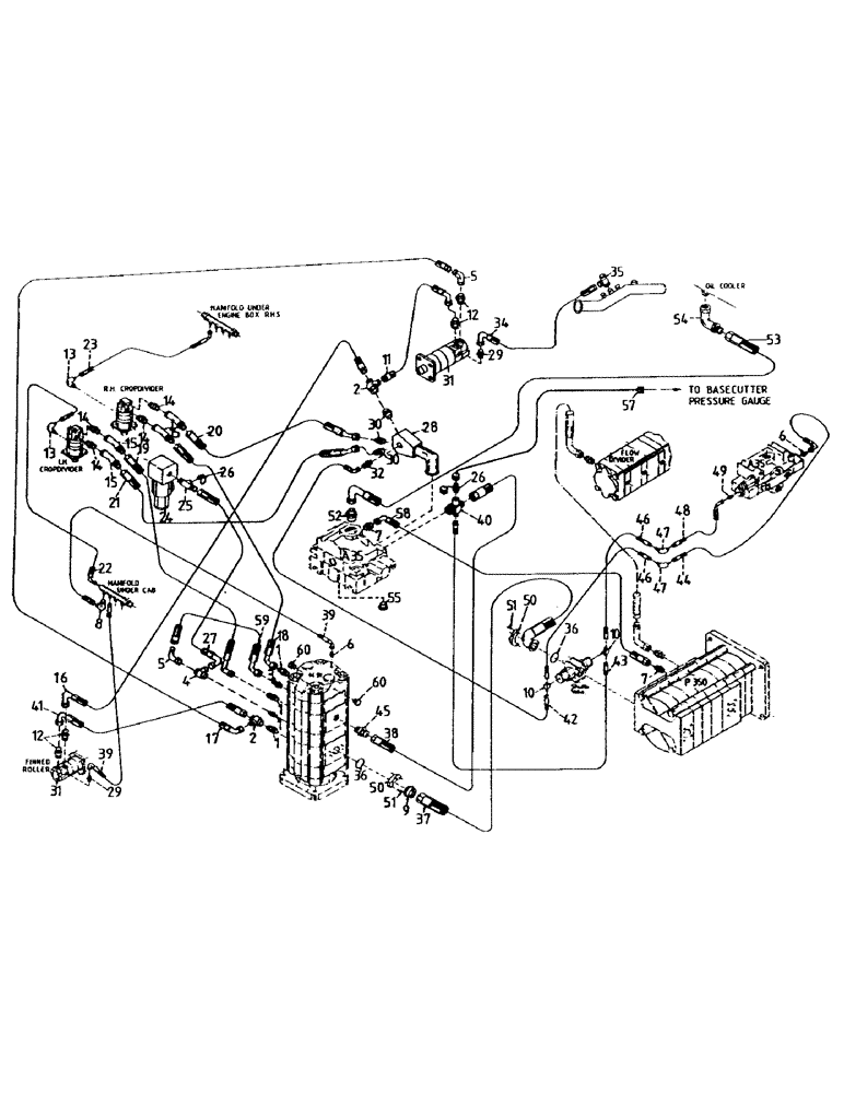 Схема запчастей Case IH 7000 - (G02-22) - LEG BASE CUTTER, HYDRAULIC CIRCUIT, W/O POWER KNOCKDOWN ROLLER Leg Base Cutter